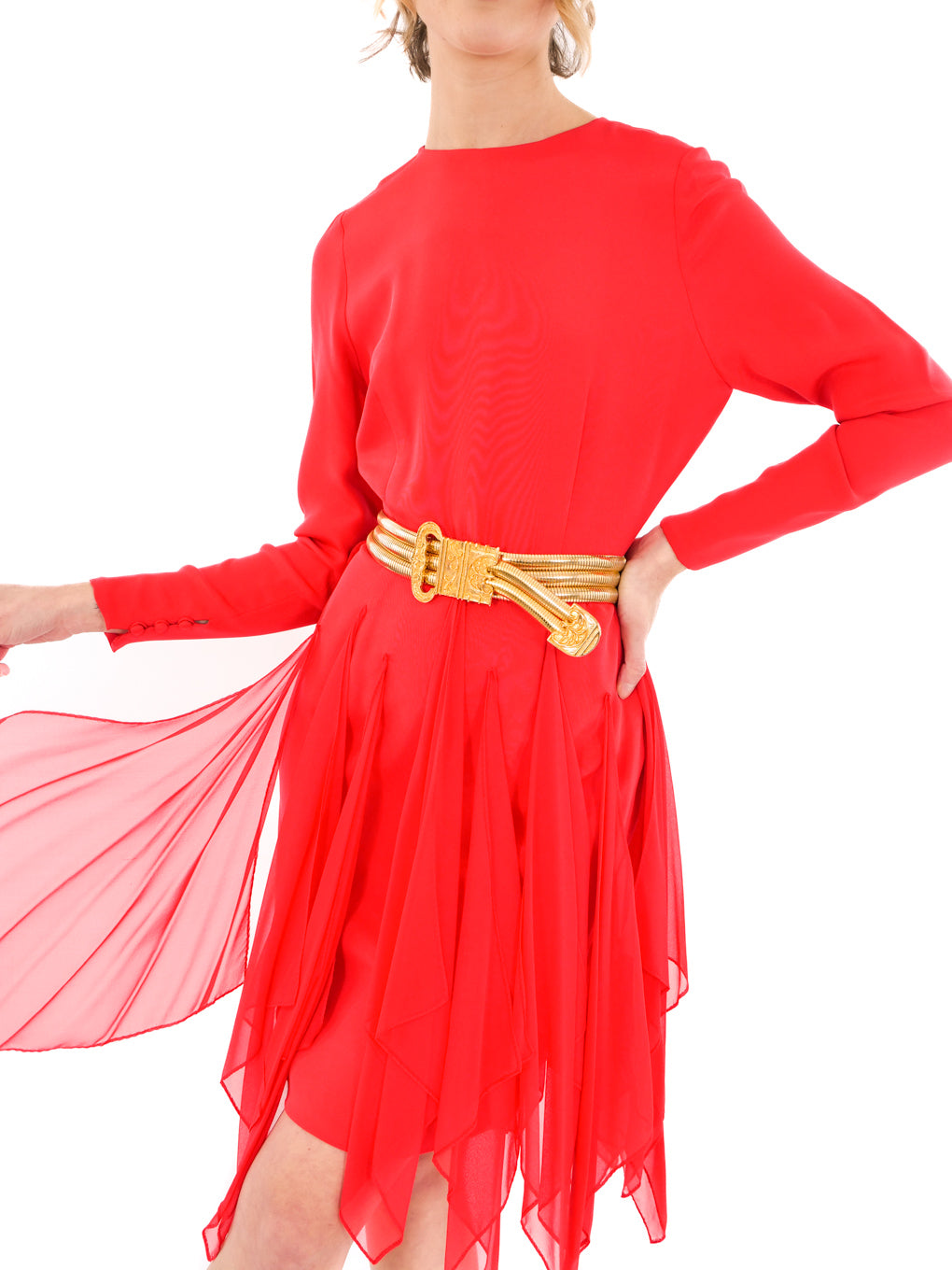 strapless open back dress Bill Blass Red Ruffle Trimmed Dress