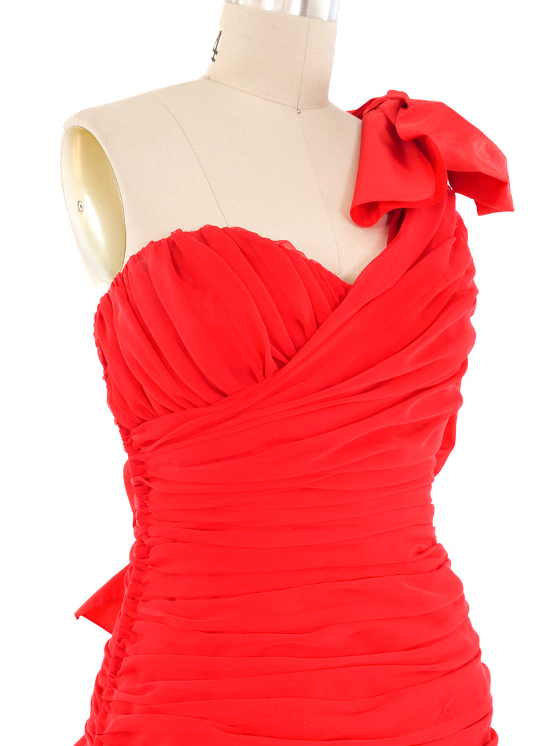 1980's Red Ruched Bow Back Dress Dress arcadeshops.com