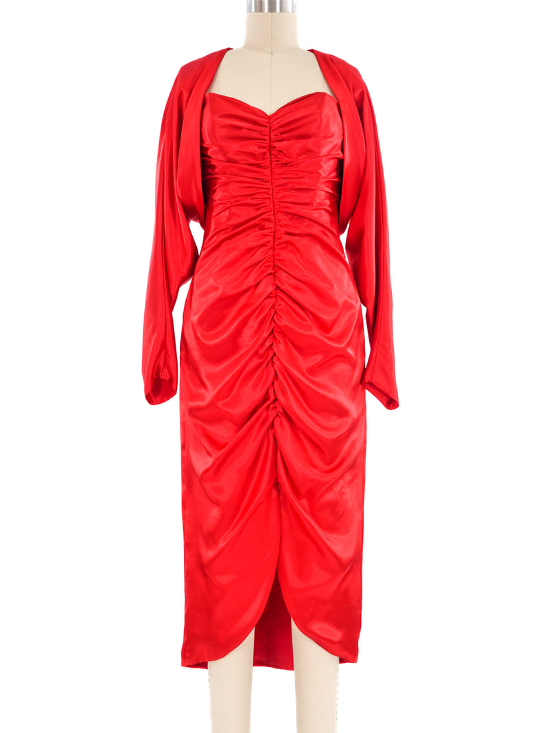 Travilla Red Satin Bustier Dress Ensemble Dress arcadeshops.com