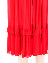 Yves Saint Laurent Red Silk Chiffon Ruffled Skirt Bottom arcadeshops.com