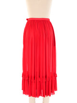 Yves Saint Laurent Red Silk Chiffon Ruffled Skirt Bottom arcadeshops.com