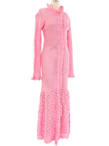 Pink Crochet Button Front Maxi Dress Dress arcadeshops.com