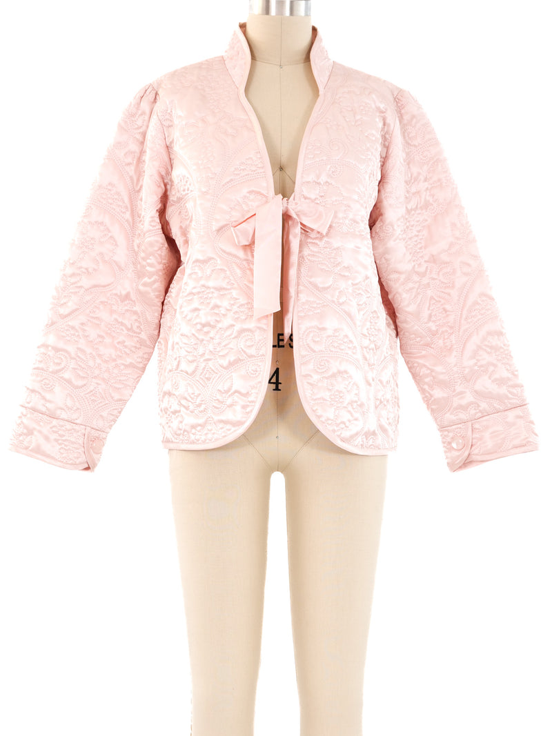 Oscar de la Renta Pink Quilted Satin Tie Front Jacket Jacket arcadeshops.com