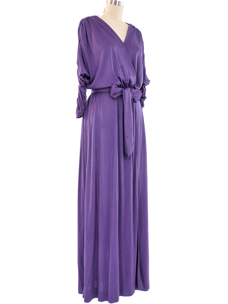 Ruched Purple Jersey Wrap Dress Dress arcadeshops.com