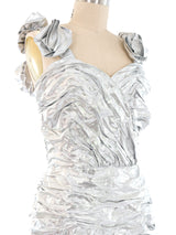 Metallic Silver Ruched Cocktail Dress Dress arcadeshops.com