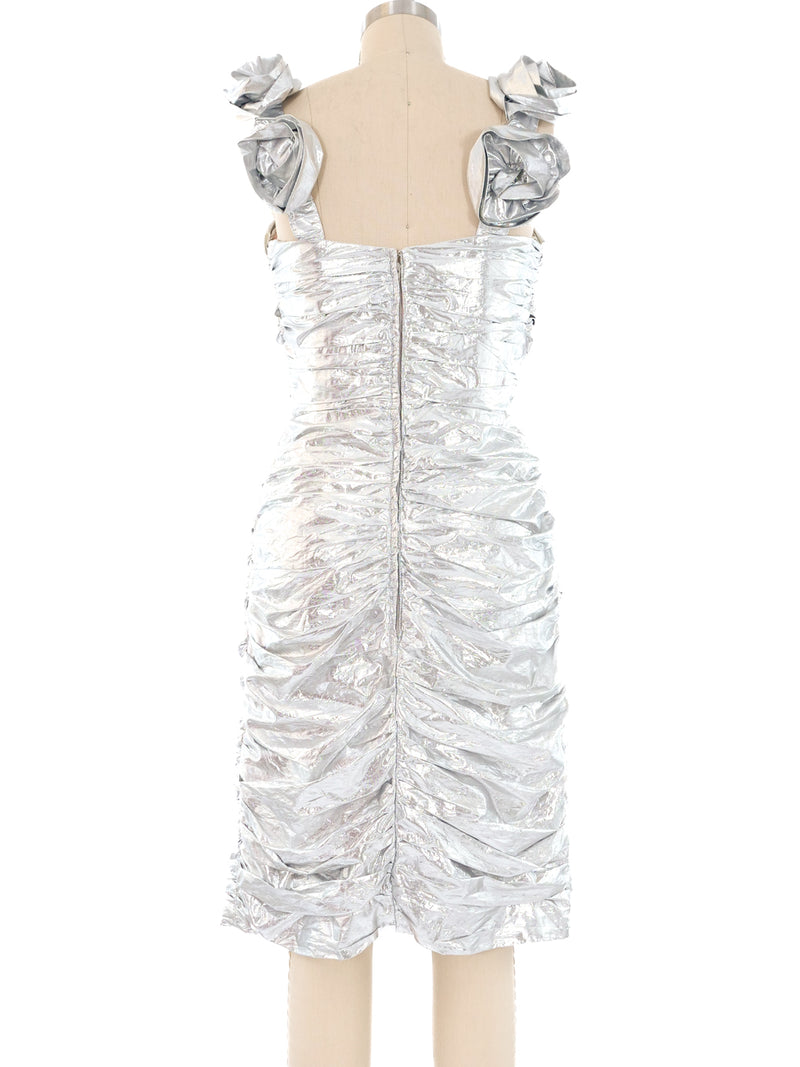 Metallic Silver Ruched Cocktail Dress Dress arcadeshops.com