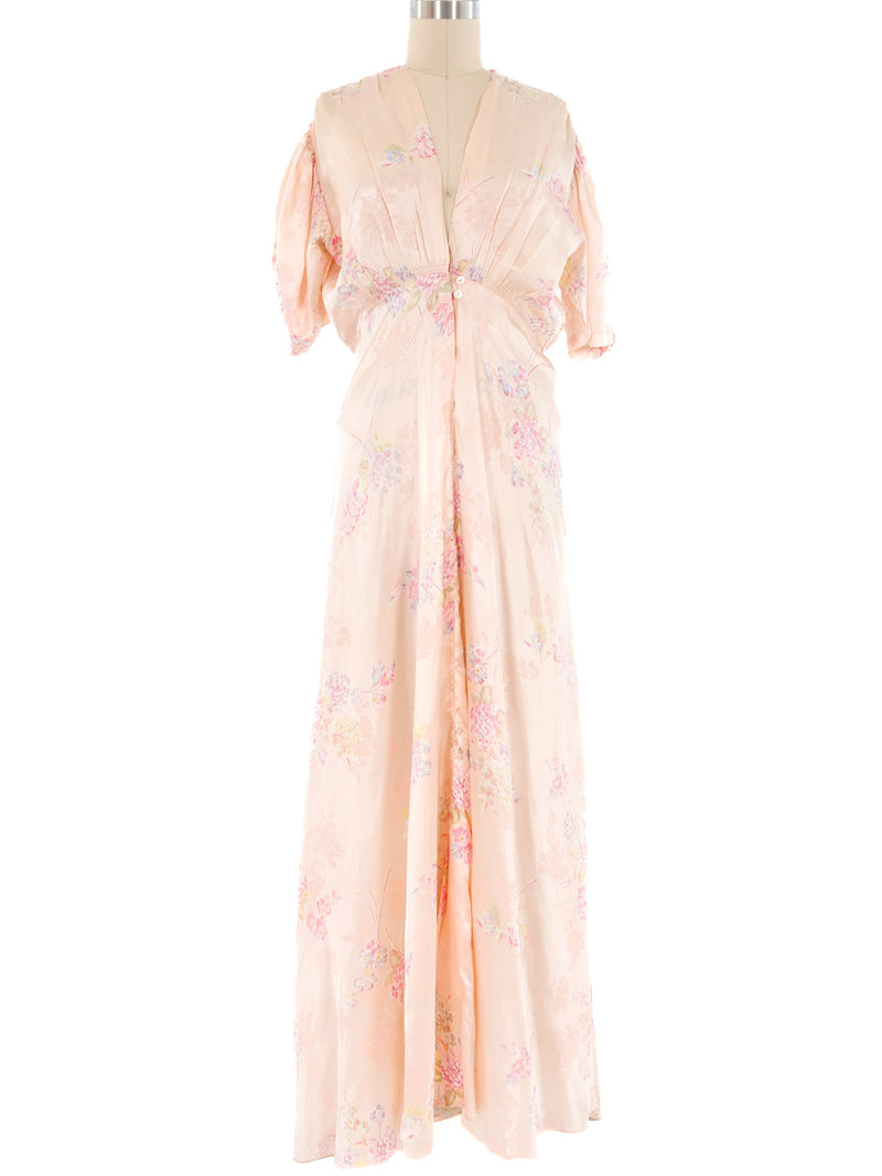 1930's Floral Printed Satin Gown Dress arcadeshops.com