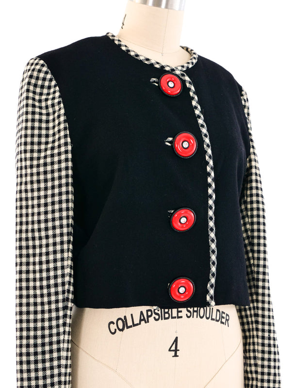 Checkered Cropped Jacket Jacket arcadeshops.com