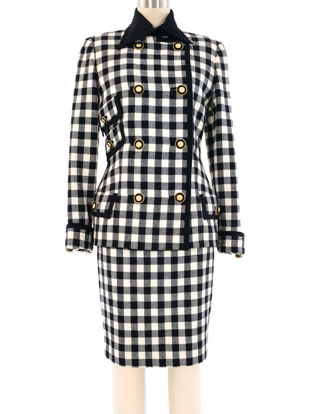 Gianni Versace Checkered Wool Skirt Suit