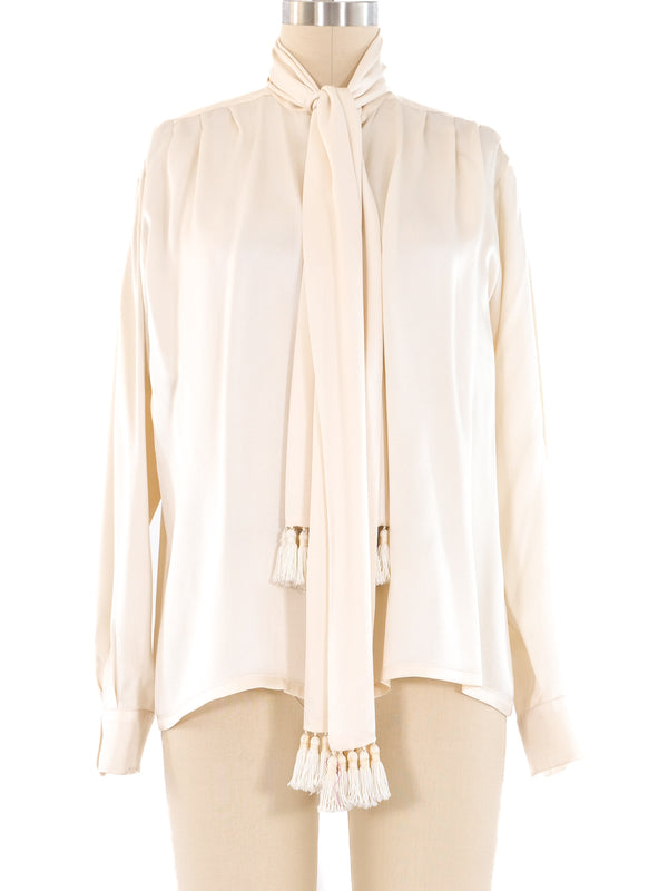 Yves Saint Laurent Ivory Silk Charmeuse Blouse Top arcadeshops.com