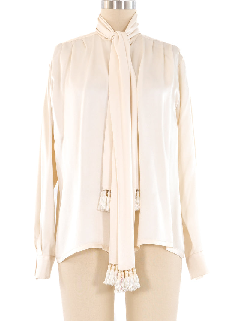 Yves Saint Laurent Ivory Silk Charmeuse Blouse Top arcadeshops.com