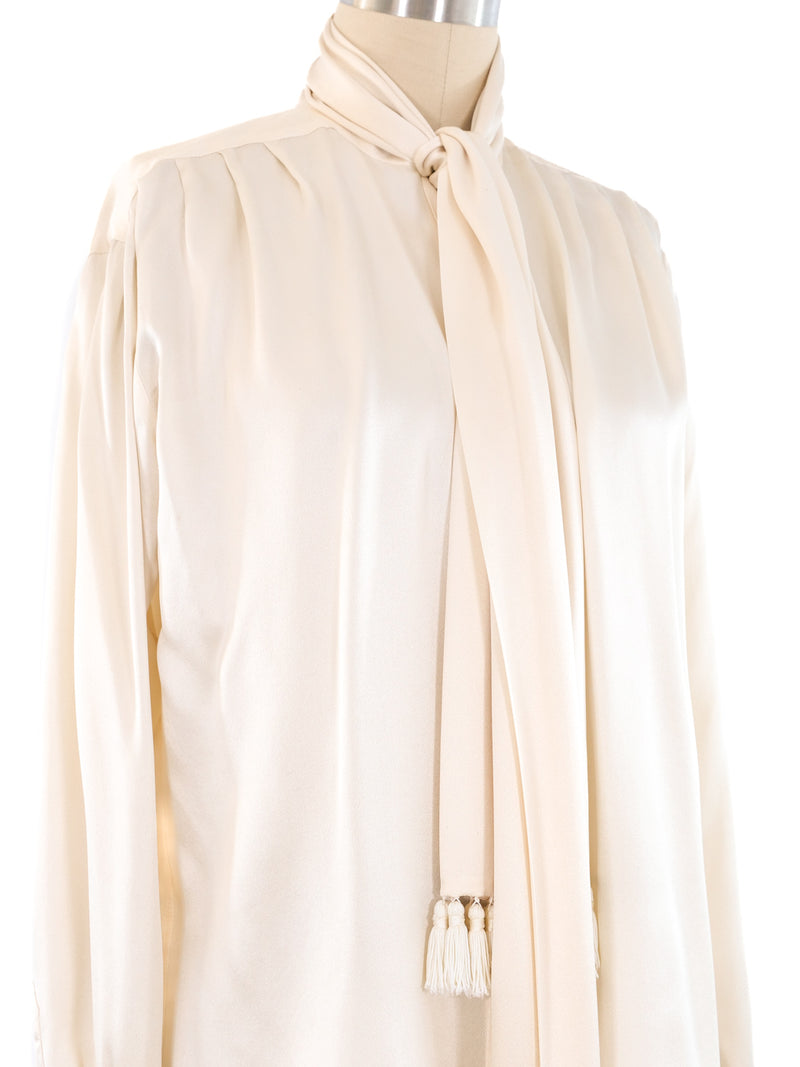 Yves Saint Laurent Ivory Silk Charmeuse Blouse Top arcadeshops.com