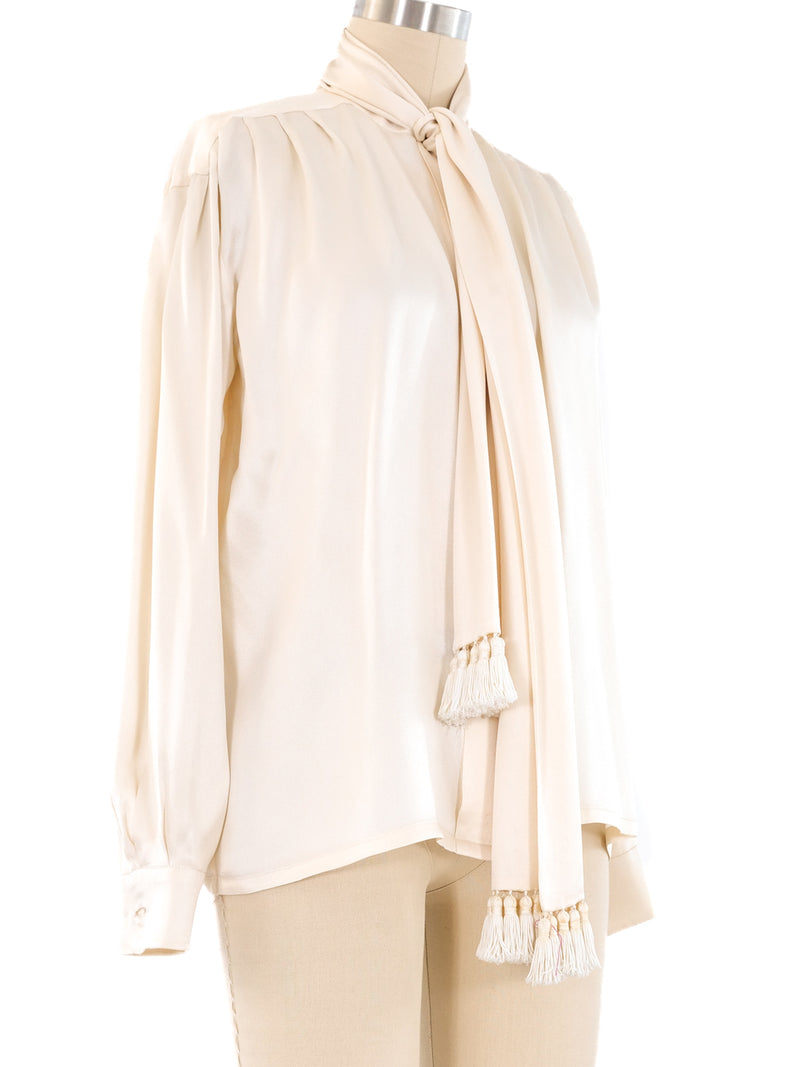 Yves Saint Laurent Ivory Silk Charmeuse Blouse Top arcadeshops.com