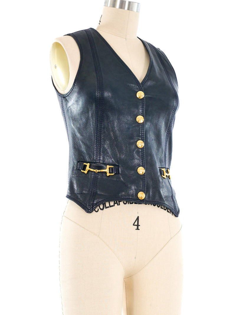 Celine Navy Leather Vest Top arcadeshops.com