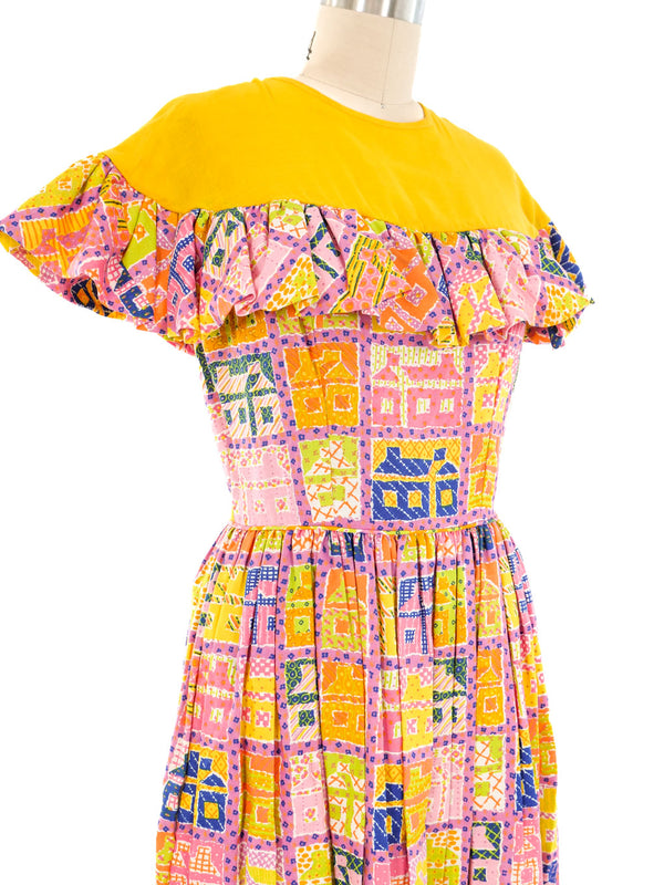 Patchwork Printed Ruffle Maxi Dress Dress arcadeshops.com