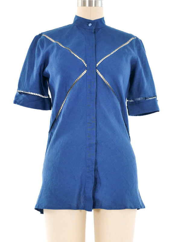 Gucci Cerulean Linen Blouse Top arcadeshops.com