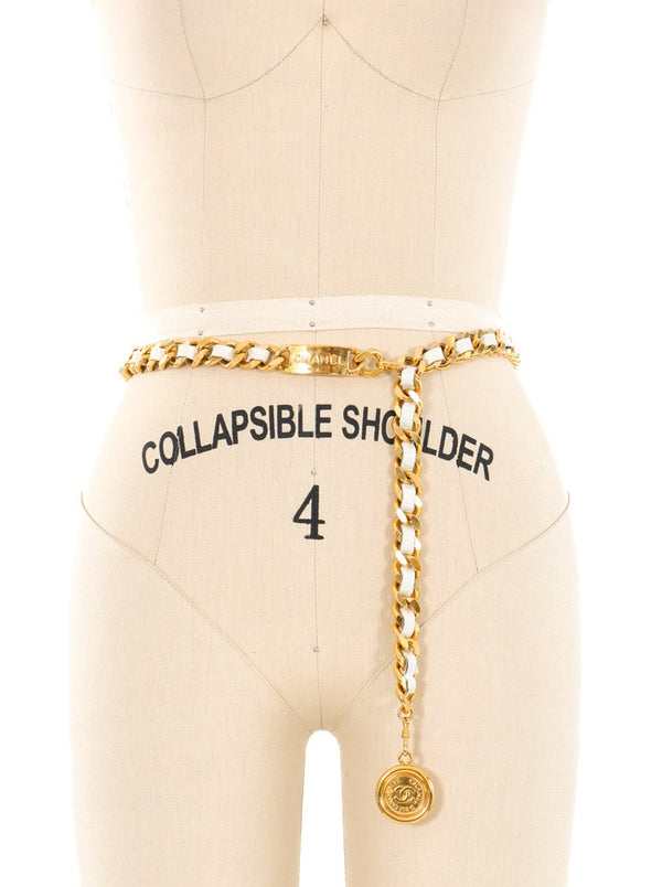 Chanel White Leather Chain Belt Accessory arcadeshops.com