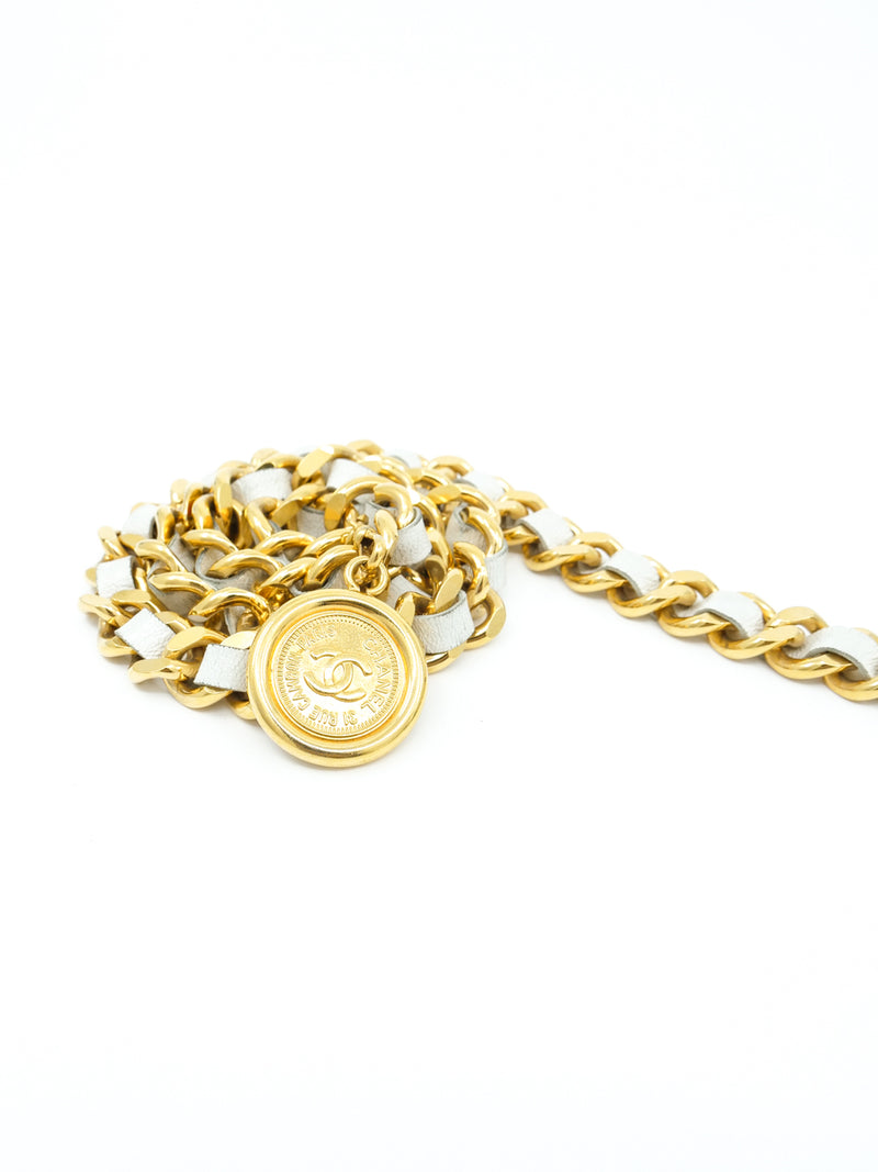 Chanel White Leather Chain Belt Chanel White Leather Chain Belt
