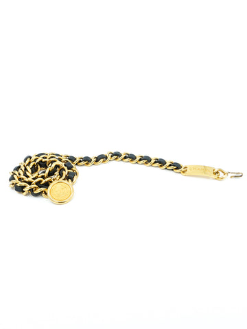 Chanel Goldtone Chain Belt with Black Leather & Charm - 32” Chanel Black Leather Chain Belt main image 4