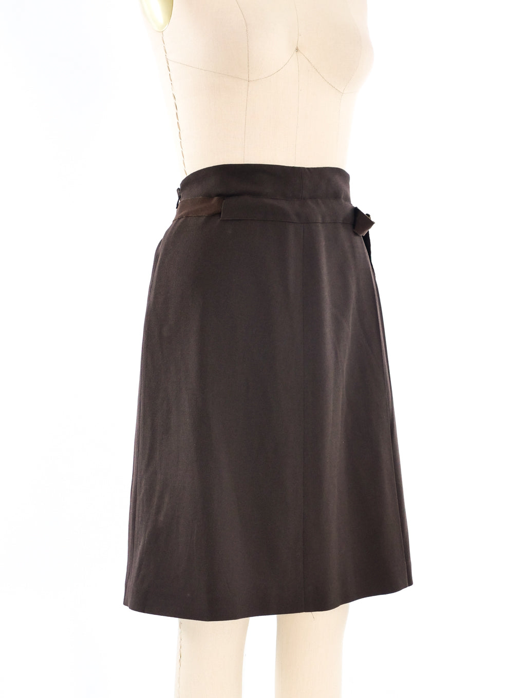 Salvatore Ferragamo Chocolate Wool Pleated Skirt