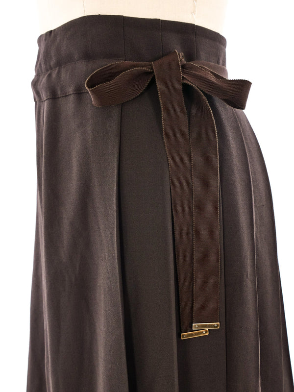 Salvatore Ferragamo Chocolate Wool Pleated Skirt Bottom arcadeshops.com