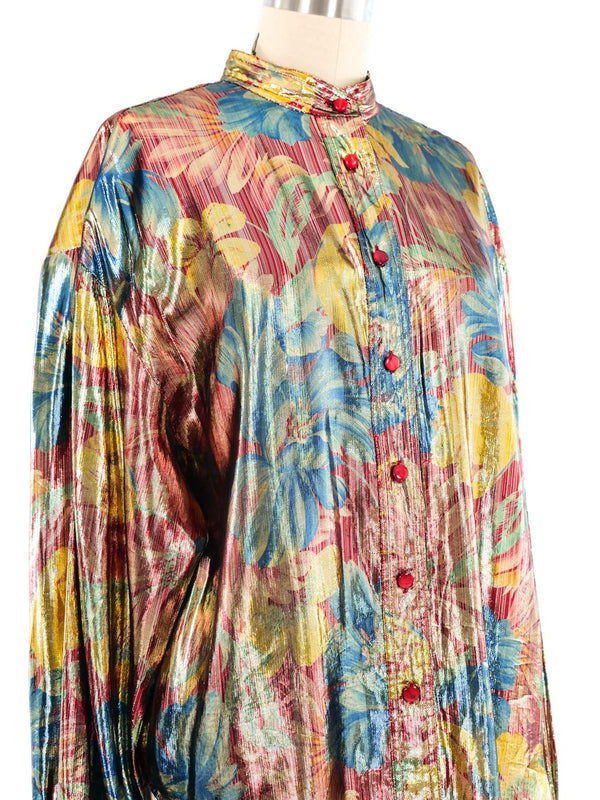 Metallic Floral Printed Blouse Top arcadeshops.com