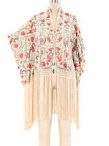 Floral Embroidered Fringed Shawl Jacket arcadeshops.com