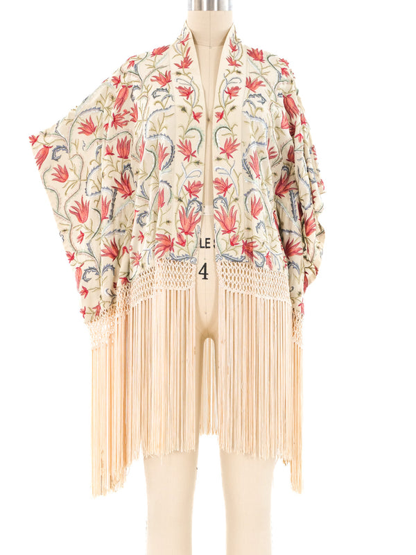 Floral Embroidered Fringed Shawl Jacket arcadeshops.com