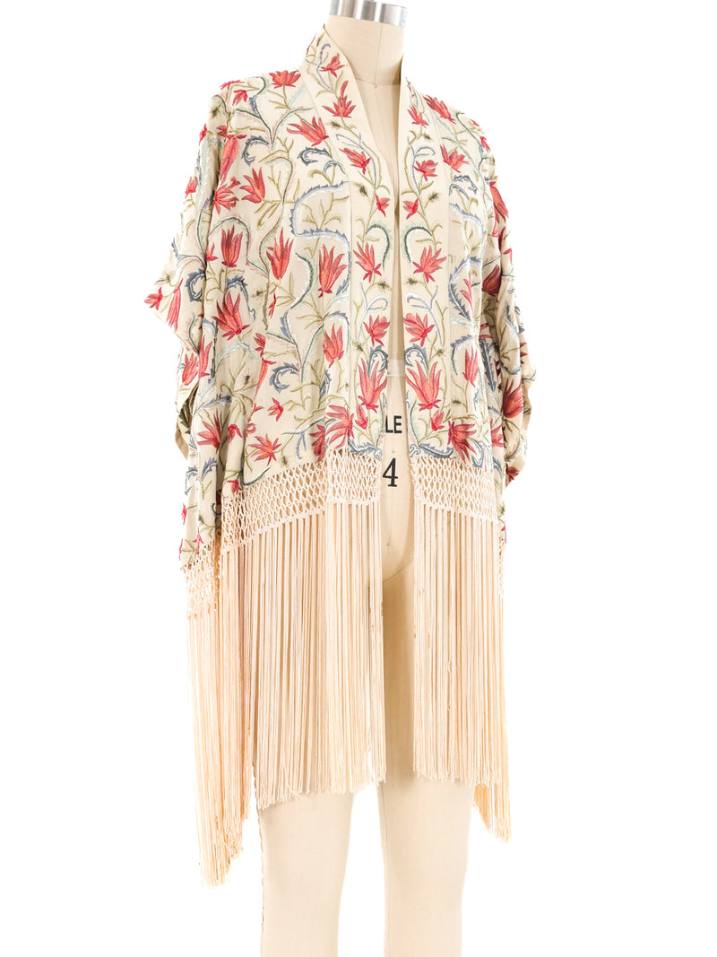 Floral Embroidered Fringed Shawl Jacket arcadeshops.com