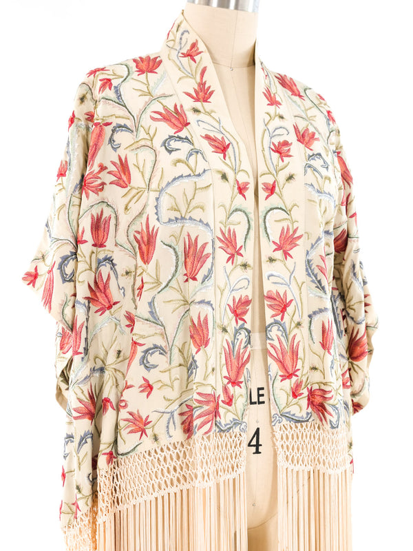 Floral Embroidered Fringed Shawl Jacket arcadeshops.com