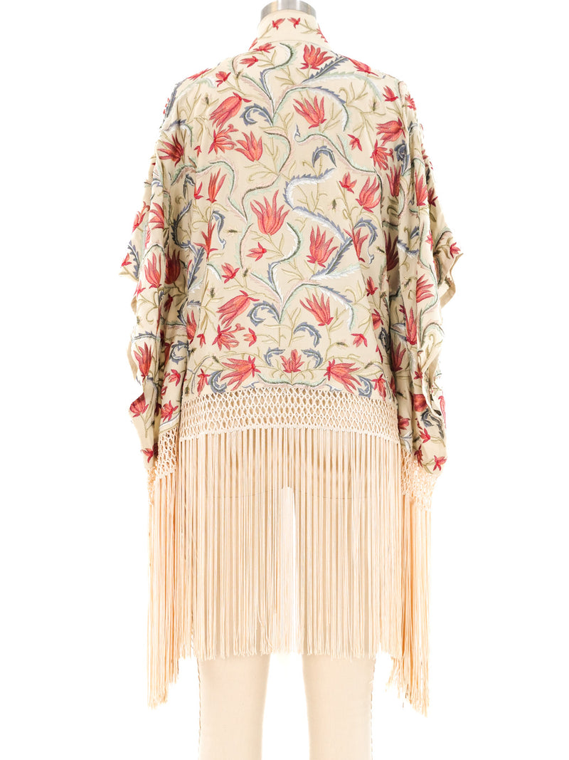 Floral Embroidered Fringed Shawl Jacket arcadeshops.com