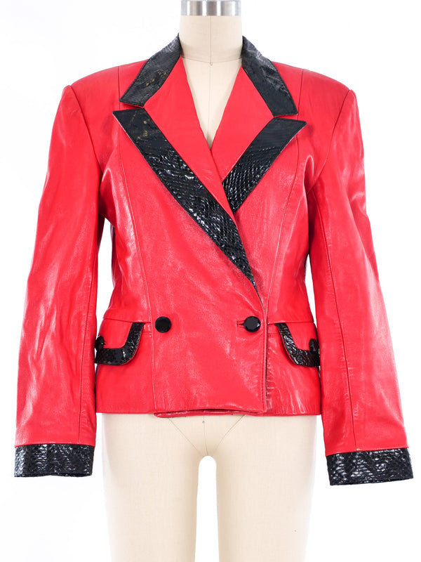 North Beach Leather Snakeskin Trimmed Red Blazer Jacket arcadeshops.com
