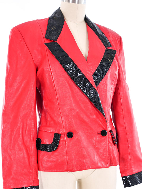 North Beach Leather Snakeskin Trimmed Red Blazer Jacket arcadeshops.com
