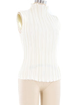 Ivory Plisse Pleated Mock Neck Top Top arcadeshops.com