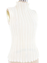 Ivory Plisse Pleated Mock Neck Top Top arcadeshops.com