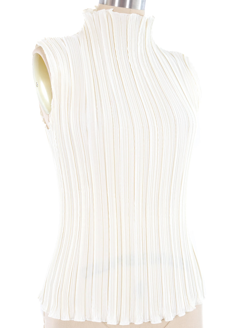 Ivory Plisse Pleated Mock Neck Top Top arcadeshops.com