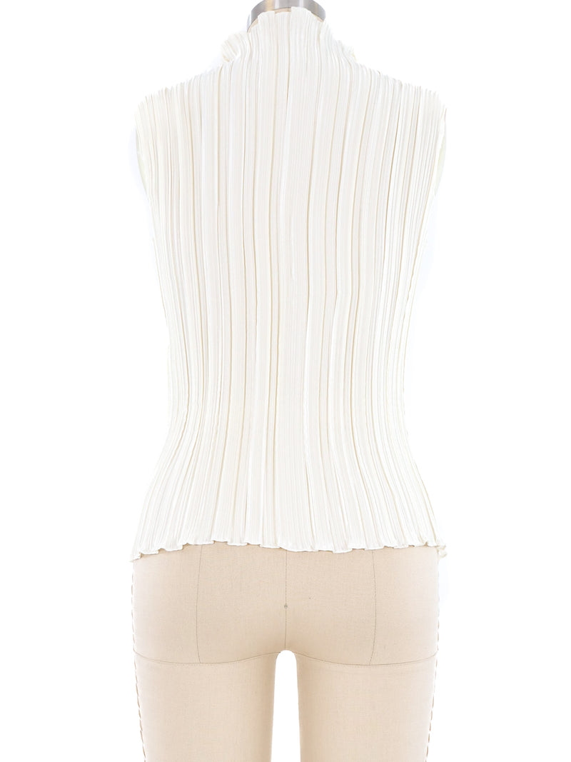 Ivory Plisse Pleated Mock Neck Top Top arcadeshops.com