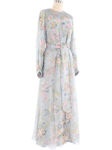 Hanae Mori Bead Accented Floral Silk Caftan Dress arcadeshops.com