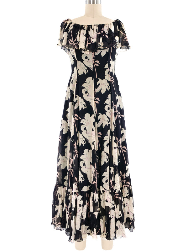 Valentino Floral Printed Silk Chiffon Ruffle Dress Dress arcadeshops.com