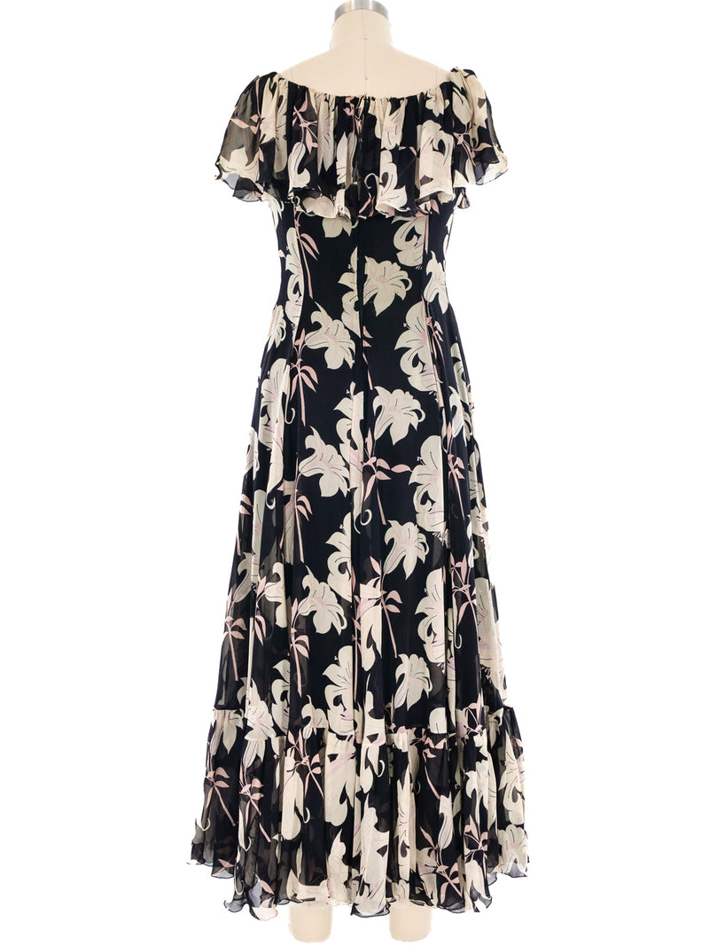 Valentino Floral Printed Silk Chiffon Ruffle Dress Dress arcadeshops.com