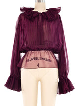 Oscar de la Renta Pleated Sheer Ruffle Blouse Top arcadeshops.com