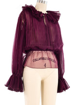 Oscar de la Renta Pleated Sheer Ruffle Blouse Top arcadeshops.com