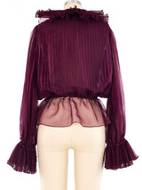 Oscar de la Renta Pleated Sheer Ruffle Blouse Top arcadeshops.com