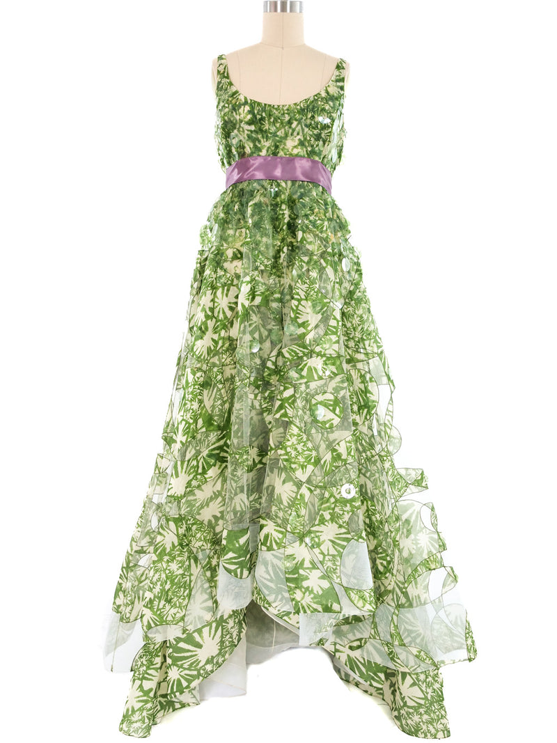 2008 Oscar de la Renta Palm Printed Paillette Gown Dress arcadeshops.com