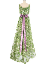 2008 Oscar de la Renta Palm Printed Paillette Gown Dress arcadeshops.com