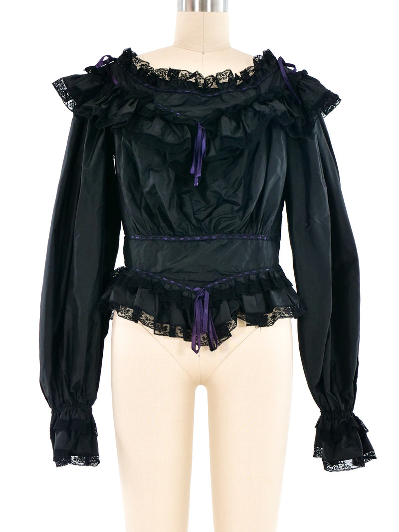 Silk Taffeta Off the Shoulder Ribbon Blouse Top arcadeshops.com