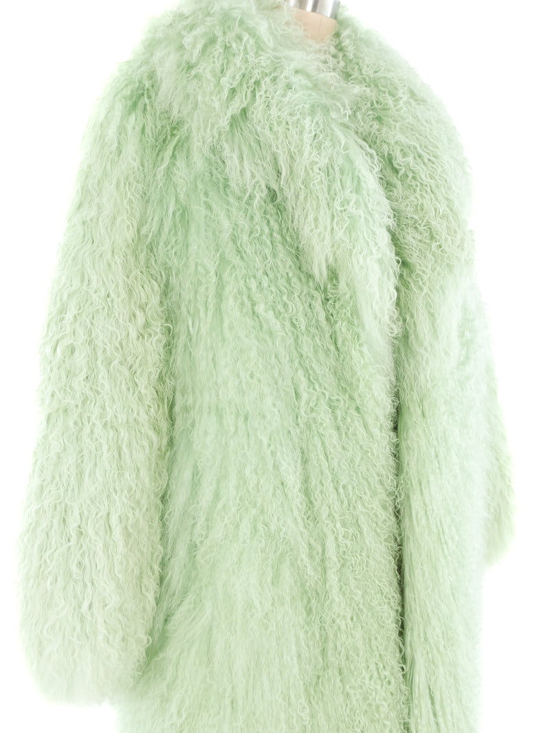 Mint Green Mongolian Fur Coat Outerwear arcadeshops.com