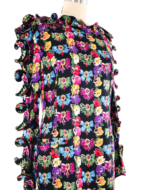 Louis Feraud Ruffled Floral Mini Dress Dress arcadeshops.com