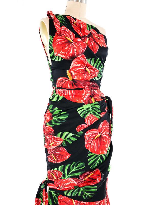 Dolce and Gabbana Ruched Anthurium Print Gown Dress arcadeshops.com