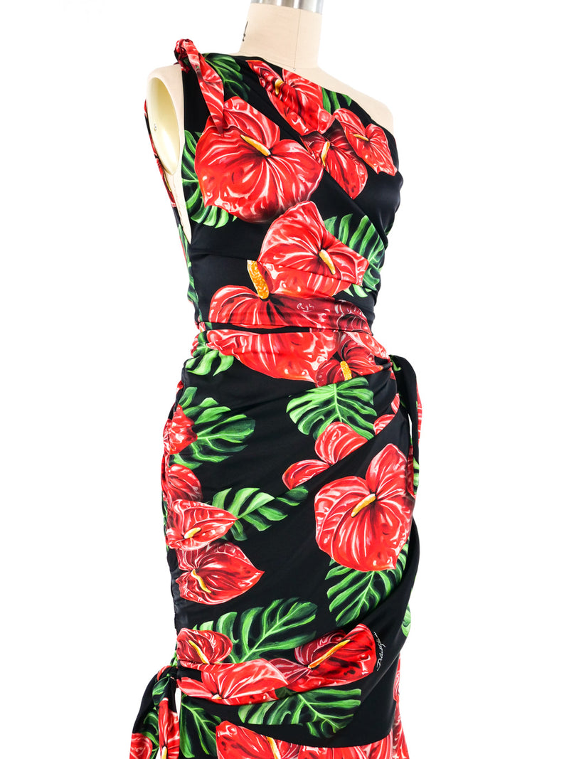 Dolce and Gabbana Ruched Anthurium Print Gown Dress arcadeshops.com